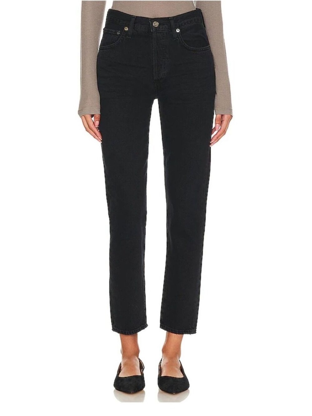 AGOLDE Austin Mid Rise Tapered Slim Jeans in Crushed Black